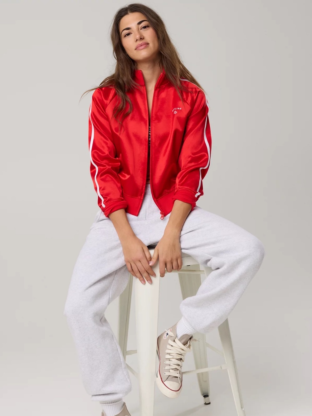 Offline by Aerie You’Re a Winner Satin Track Jacket in Red - Women's Size Medium
